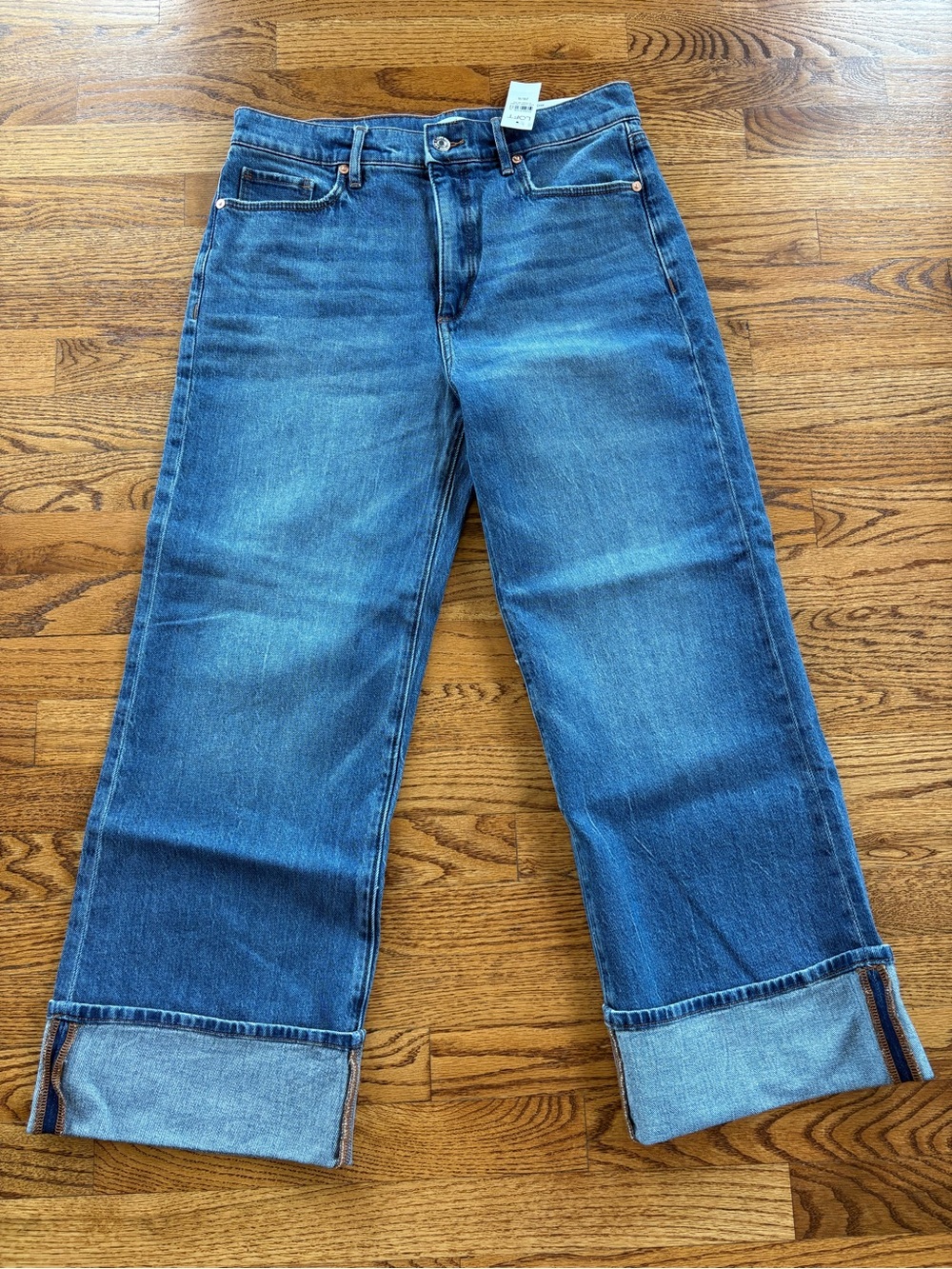 LOFT Classic Wide-Leg Cuffed Women's Jeans in Medium Blue